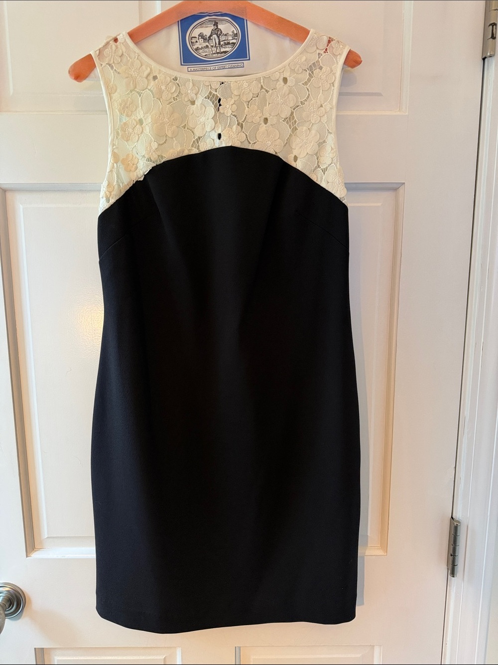 Karl Lagerfeld Black Midi Dress with Cream Lace Yoke